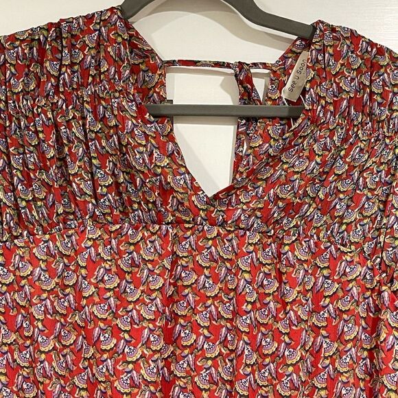 NWOT See U Soon Red Floral Paisley Dress sz Lg - Picture 2 of 4